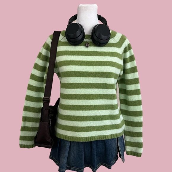 GAP Sweaters - y2k green striped girly elevated basic wool sweater